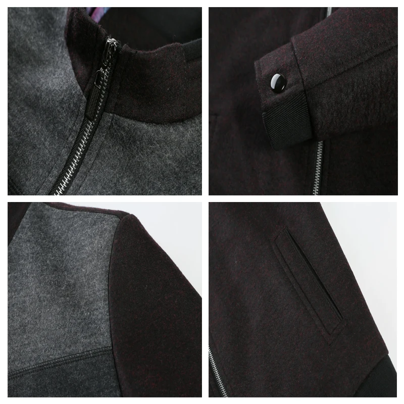 2021 Мужская Шерстяная Куртка Лоскутная Осень Шерстяное Пальто Зимняя С Молнией
