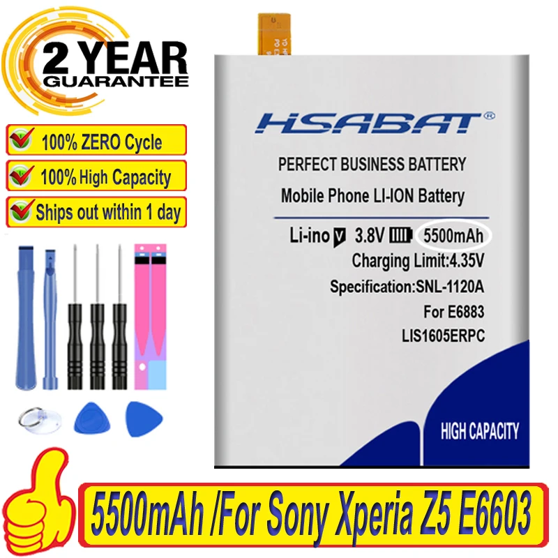 Аккумулятор HSABAT 5500 мАч для SONY Xperia Z5 Premium Z5P Dual E6883 E6853 LIS1605ERPC | Мобильные телефоны и