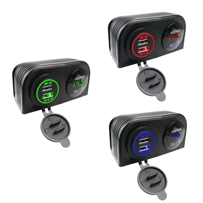 

Зарядное устройство с двумя USB-разъемами и дисплеем напряжения, панельный адаптер для быстрой зарядки 12-24 В, для автомобиля, лодки, RV
