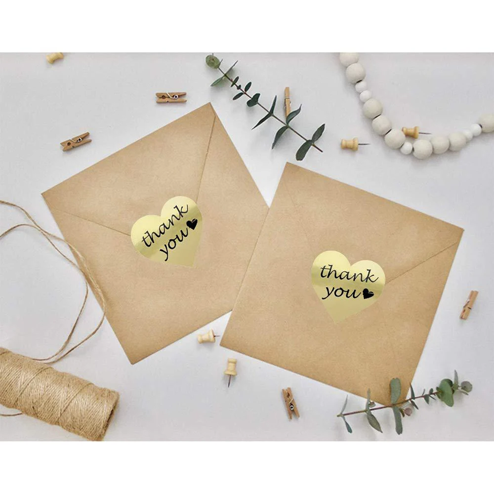 

500pcs/roll Golden Heart-shaped Thanks Sticker Stickers Scrapbooking Handmade Label Wedding Stickers Adhesive Sticker Labels New