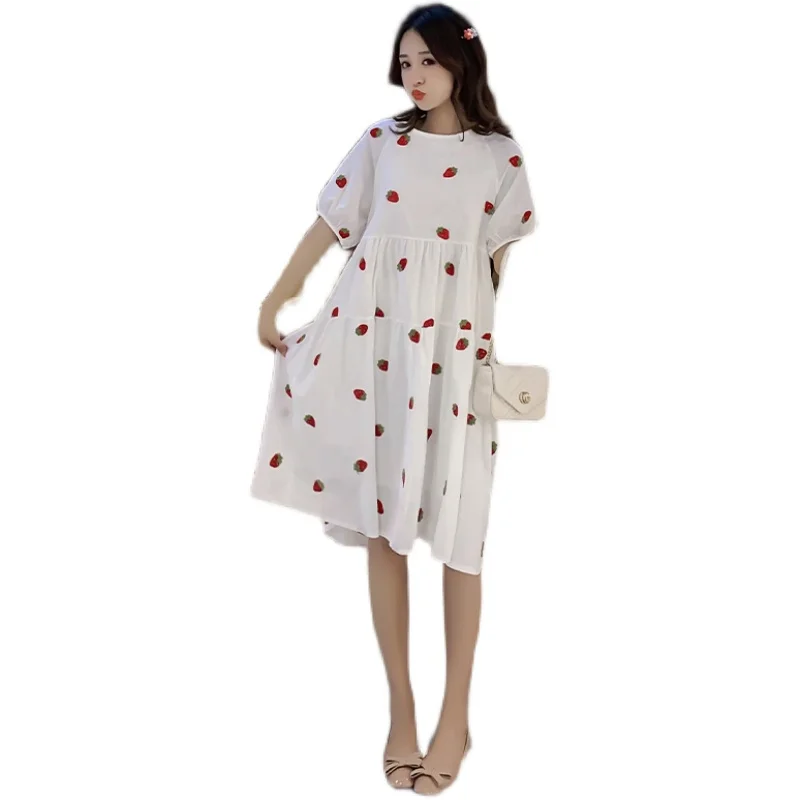

1929# 2021 Summer Chic Ins White Maternity Dress Elegant A Line Loose Clothes for Pregnant Women Fashion Pregnancy Clothing