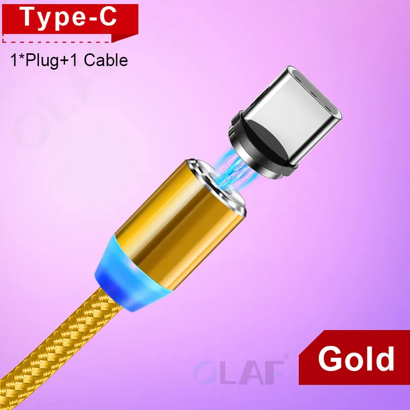 Магнитный usb-кабель Олаф для быстрой зарядки, кабель Micro USB type C, Магнитный зарядный кабель для мобильного телефона, usb шнур для iPhone X 7 samsung - Цвет: Gold For Type C