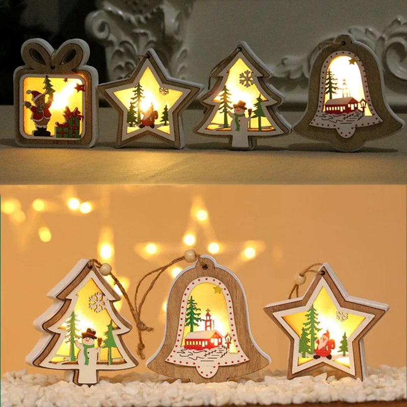 

Светодиодная подвеска «сделай сам светодиодный для рождественской елки, деревянные подвесные украшения в виде Санта-Клауса, оленя, поделки, деревянные подвесные украшения для окон, рождественский подарок для детей