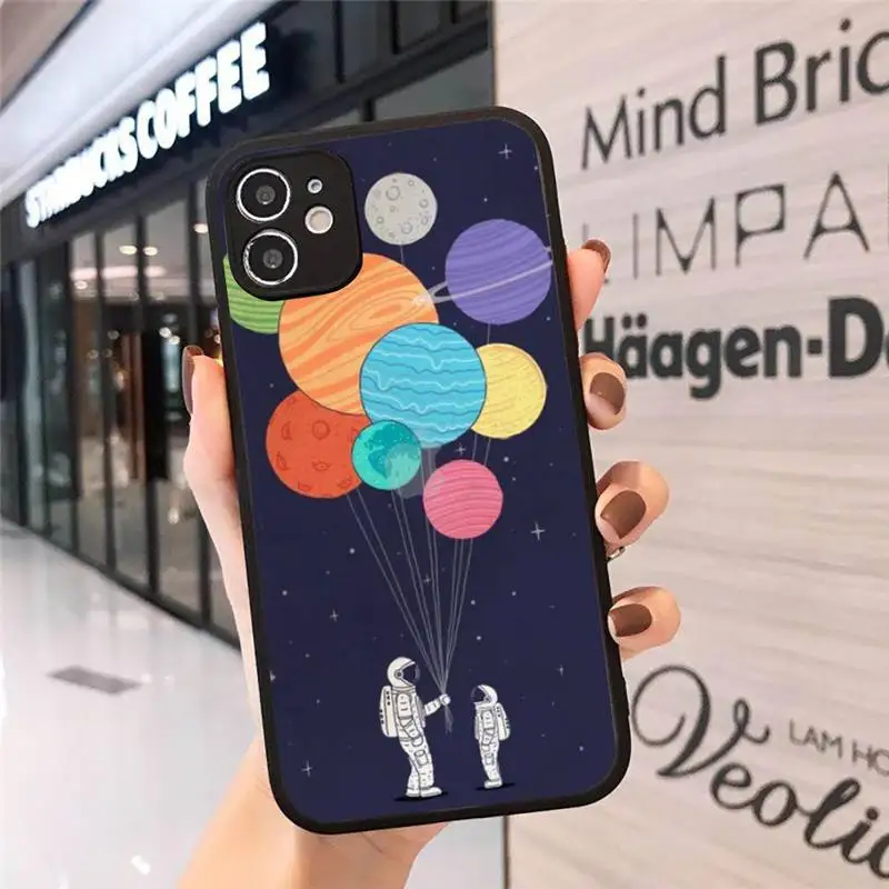 

Phone Case For iPhone 12 11 Mini Pro XR XS Max 7 8 Plus X Astronaut Space UFO Stars Matte transparent cover