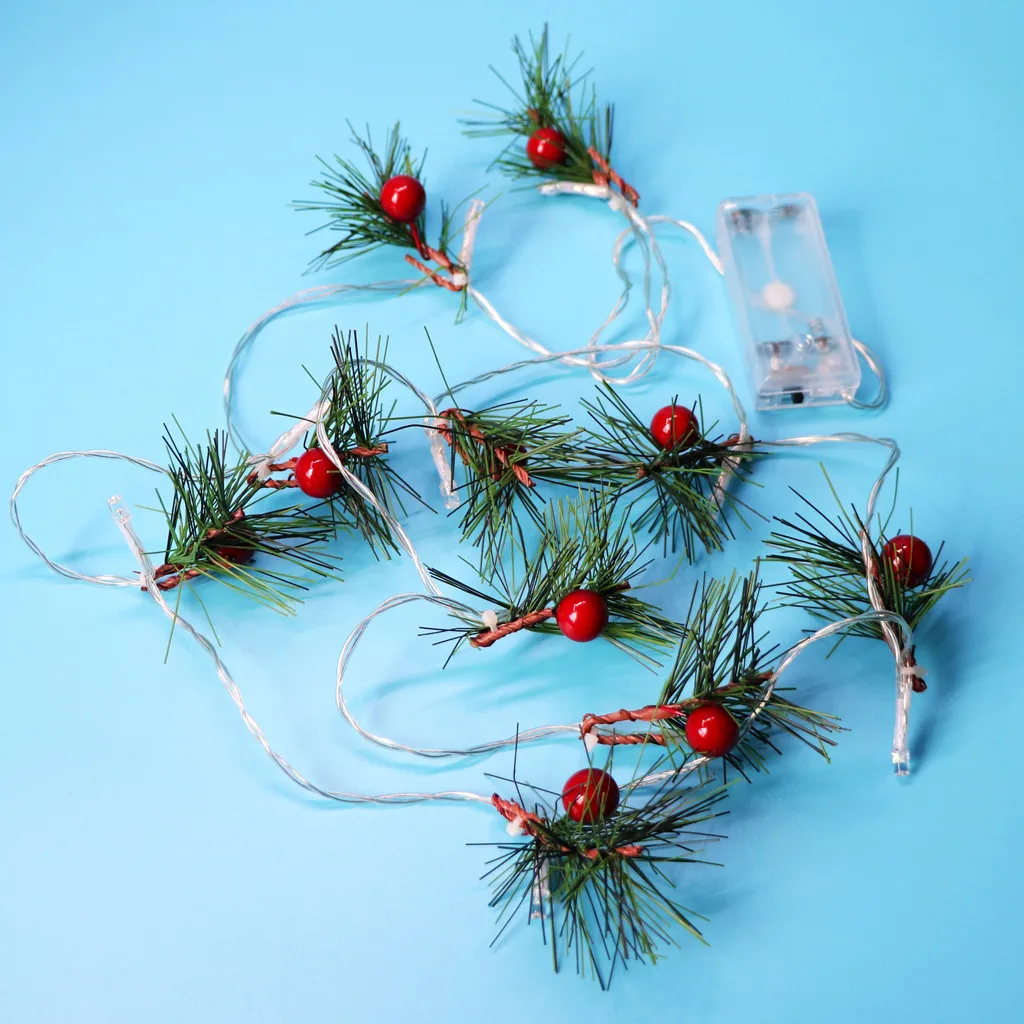Christmas Decorations for Home Warm White Pine Cone Tree Branch Berry Light Strings Decorative Lights 10 LED 1.65M Ornament | Лампы и