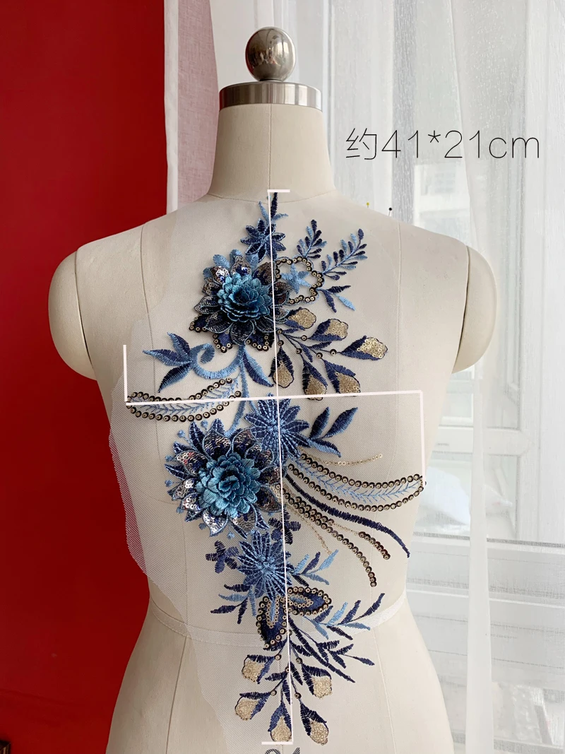 

New Blue And Gold Color Matching 3D Three-Dimensional Flower Accessories, Dance Dress Headdress Lace Pair Flowers