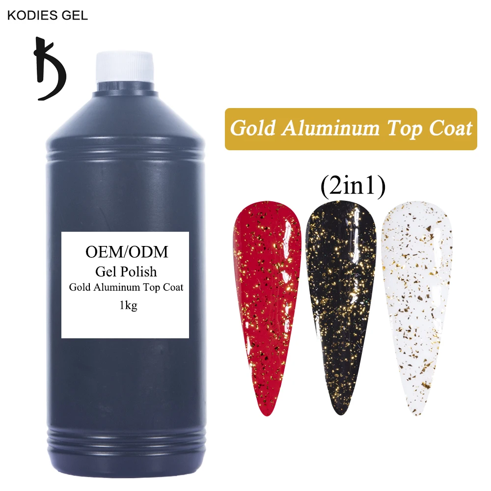 

KODIES GEL Glitter Top Coat No Wipe 1KG/1000ML Brillo Uñas UV Gel Nail Polish Gold Sequins Sealing Topcoat Semi Permanent Gellak