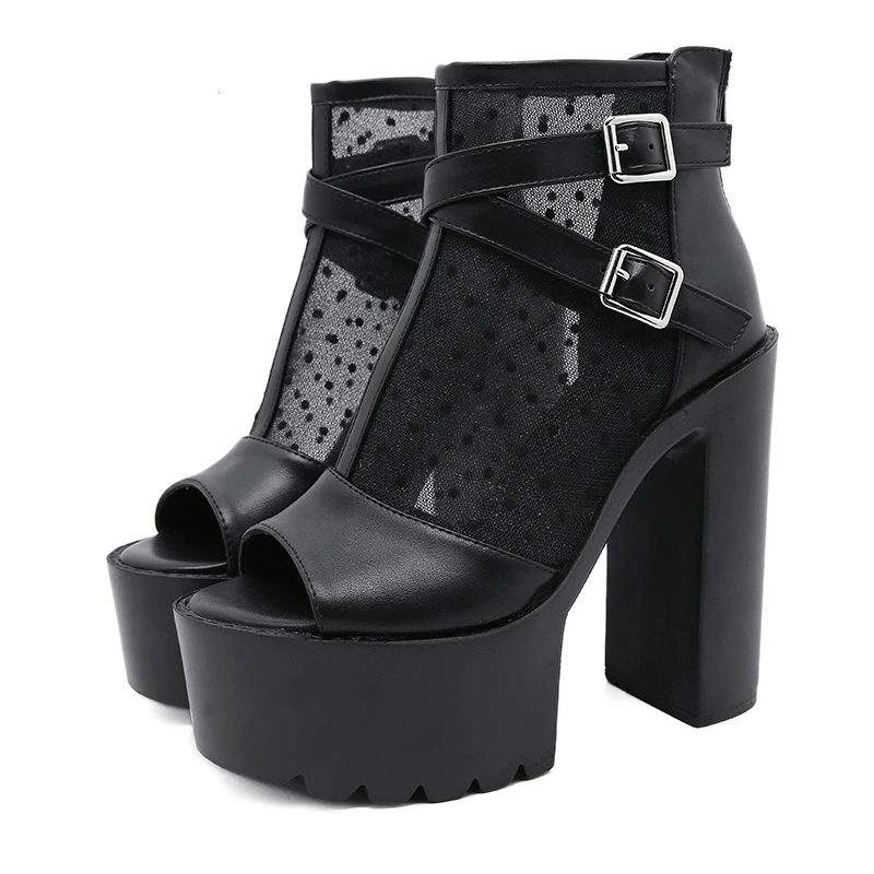 

Ботинки женские сетчатые на высоком каблуке, пикантные фетиш туфли с открытым носком, на платформе, дышащая готическая обувь для ночного кл...