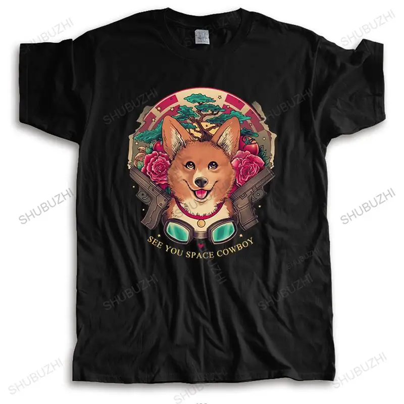 

Classic Anime Cowboy Bebop Corgi T Shirt Men Short-Sleeve Cool Pembroke Welsh T-shirt Pet Dog Summer Tee Cotton Tops Merch