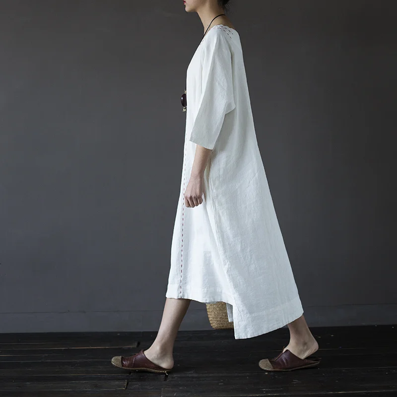 Johnature женские платья хлопок лето 2020 новинка рукав три четверти Круглый ворот