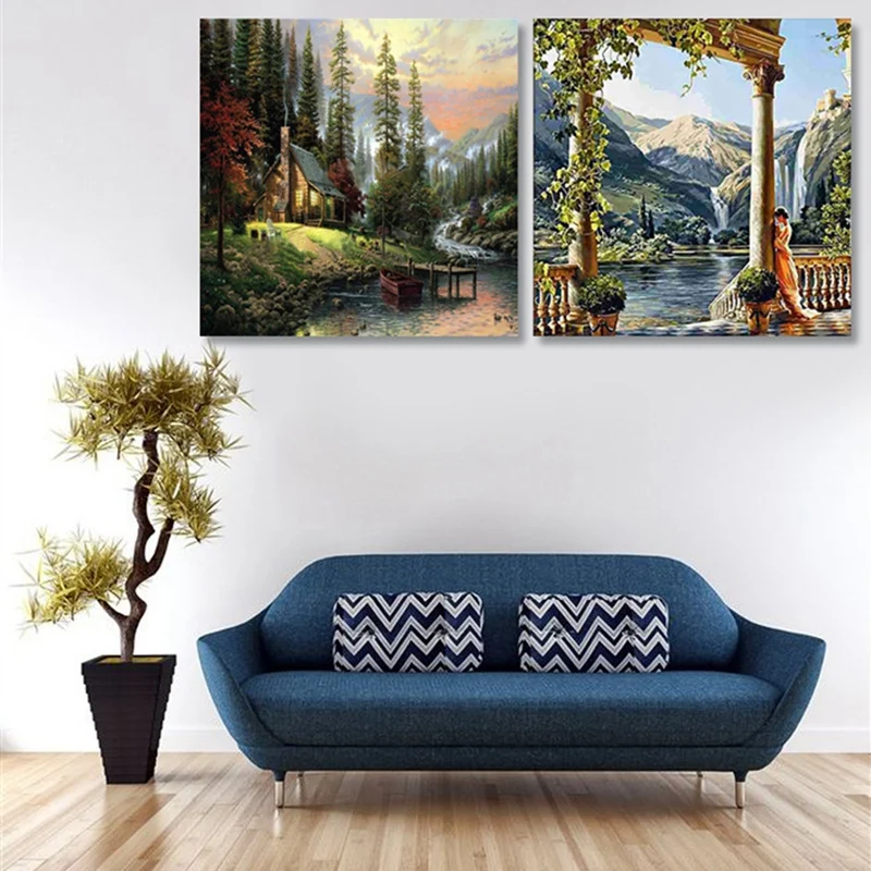 2 set Numbers Oil Paintings Home Decoration Canvas - Elegant House with beautiful scenery &amp Garden Goddess | Дом и сад
