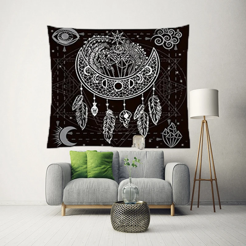 

Подвесной Настенный гобелен, белый, черный гобелен с мандалой, настенный гобелен для спальни, хиппи, настенные ковры, декор для спальни, гобе...