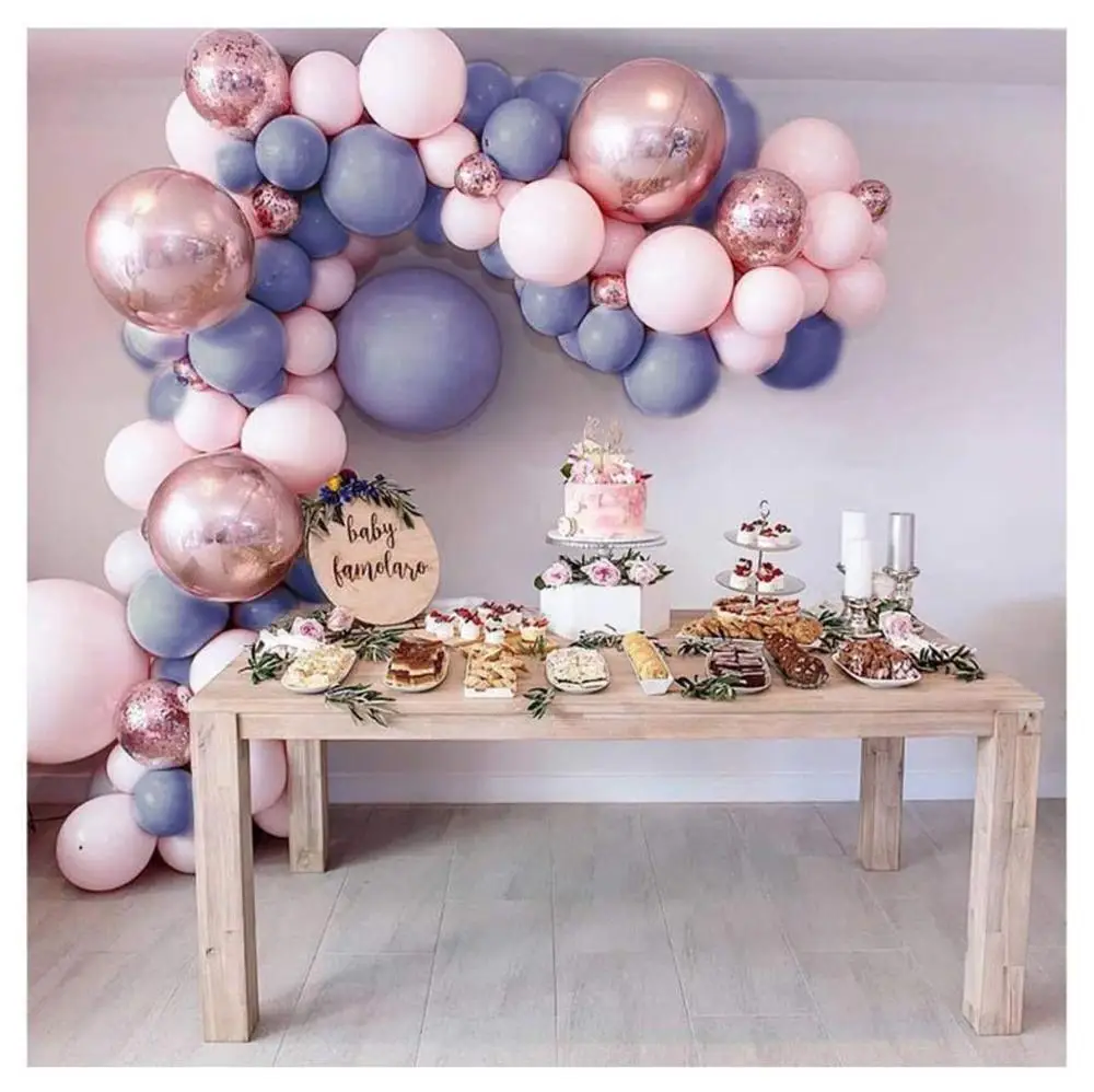 

Macaron Balloons Arch Garland Kit Pastel Gray Pink Balloons Rose Gold Confetti Globos Wedding Party Decor Baby Shower Supplies