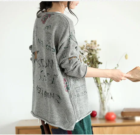 Autumn Sweater Women Fashion Loose Knitting Pullovers 2019 New Female Tops O-Neck Long-sleeved Print Letter Casual | Женская одежда