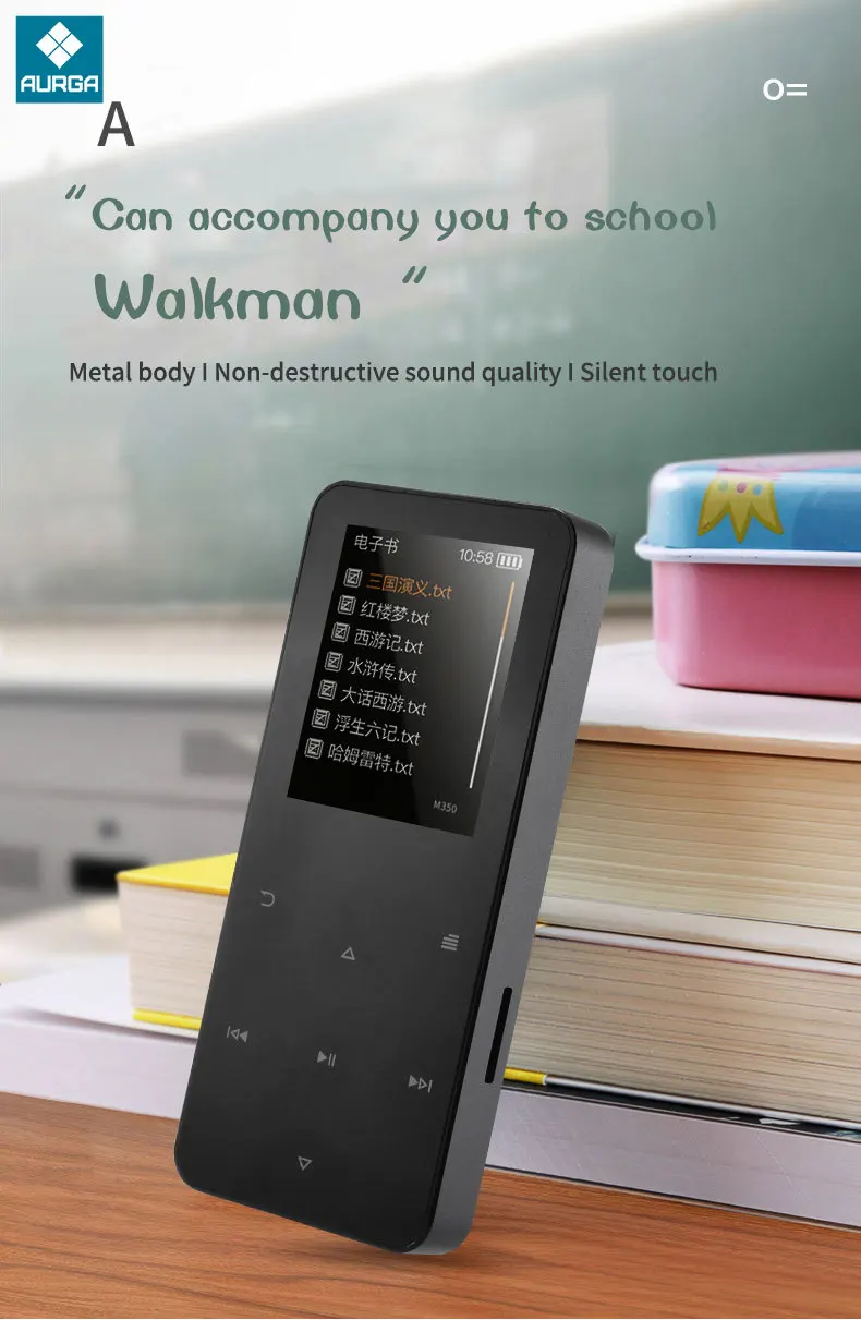 

NEW1.8 Inch Metal Touch MP3 MP4 Music Player Bluetooth 4.2 Supports Card, with FM Alarm Clock Pedometer e-Book Built-in Speaker