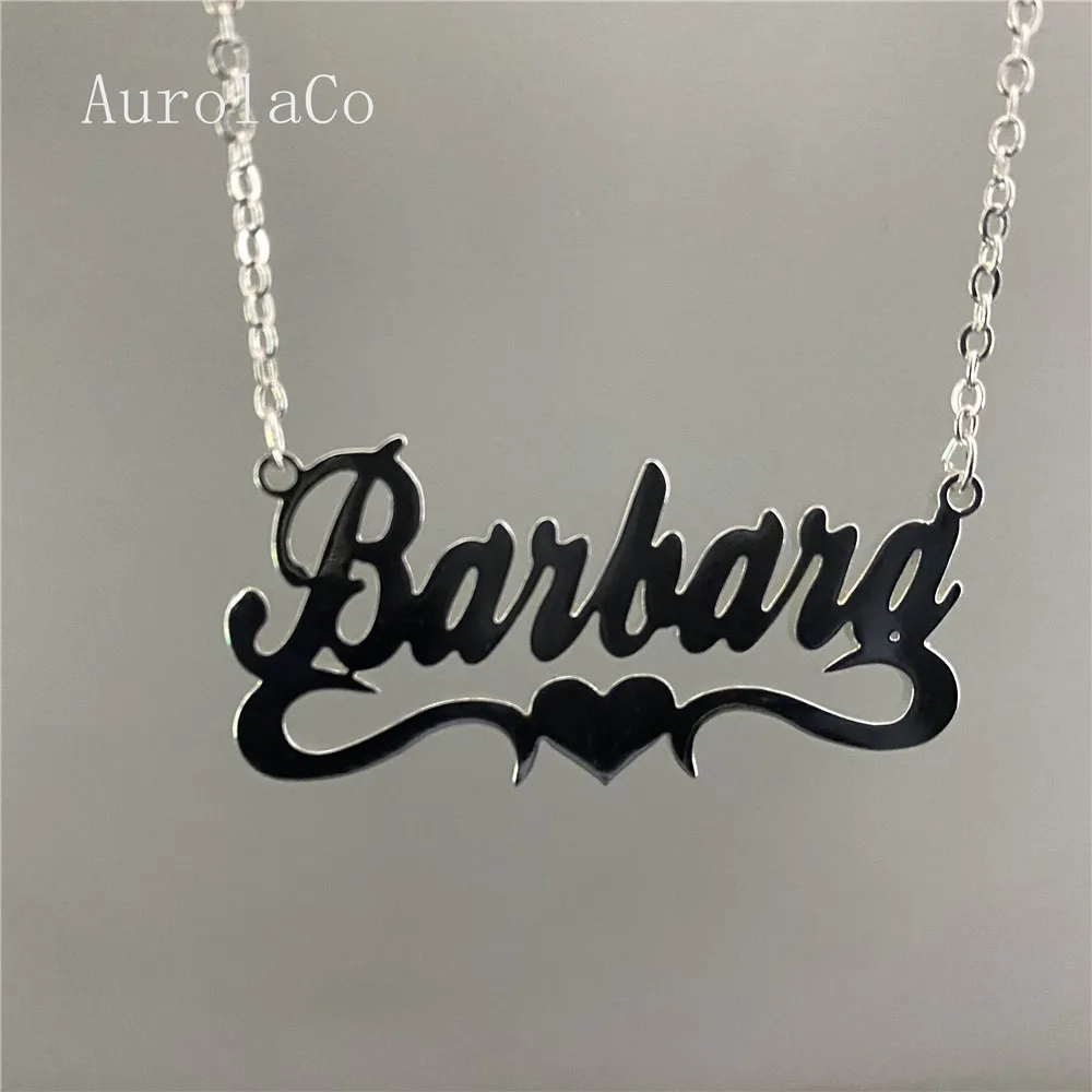 

AurolaCo Customized Name Necklace Personalized Stainless Steel Silver Choker Pendant Nameplate Necklace For Women Jewelry Gift