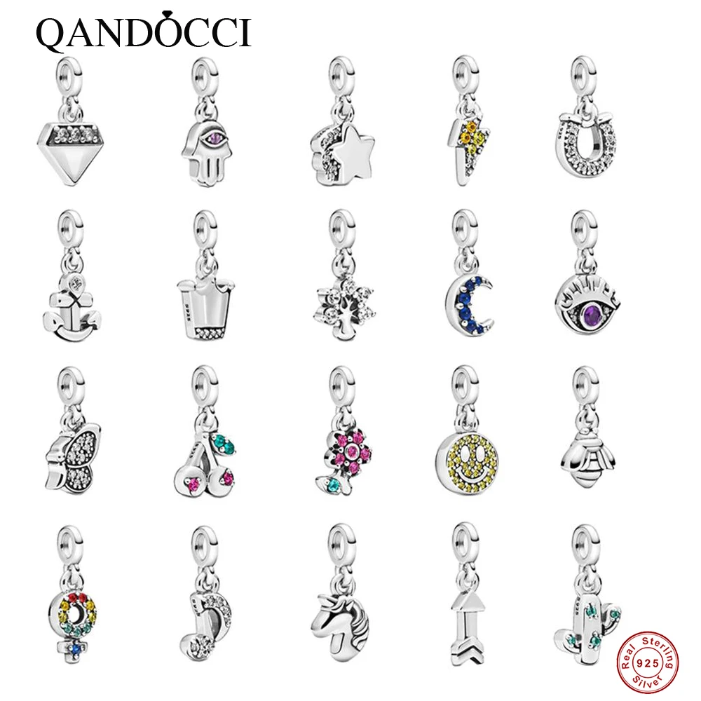 QANDOCCI бусины из стерлингового серебра 925 Луна цветок корона Дерево Примечание