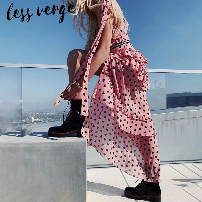 Женское шифоновое платье макси lessverge розовое длинное пляжное в полоску с