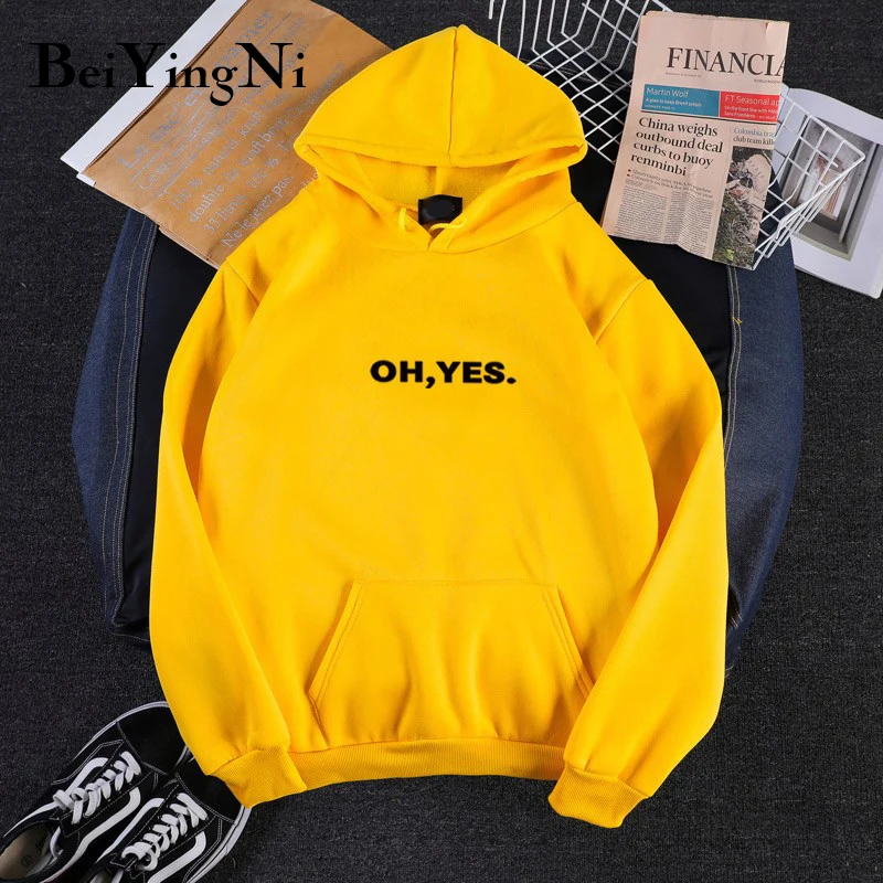 Beiyingni OH YES принт негабаритный свитшот для женщин 7 цветов BF с капюшоном Женская Толстовка повседневные винтажные худи шикарные горячие продажи спортивные костюмы