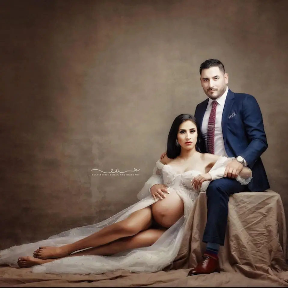 Жемчужные тюлевые платья для беременных с открытыми плечами ТРАПЕЦИЕВИДНОЕ