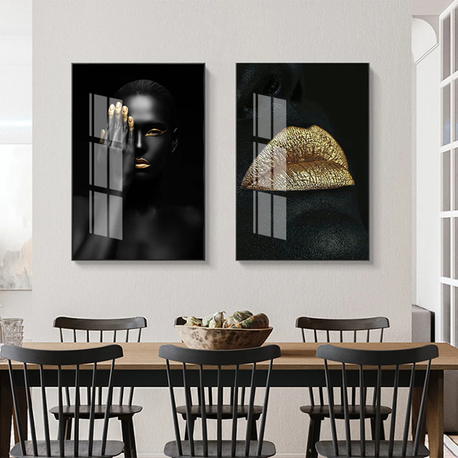 Модное Африканское искусство черные и золотые холсты для женщин современный