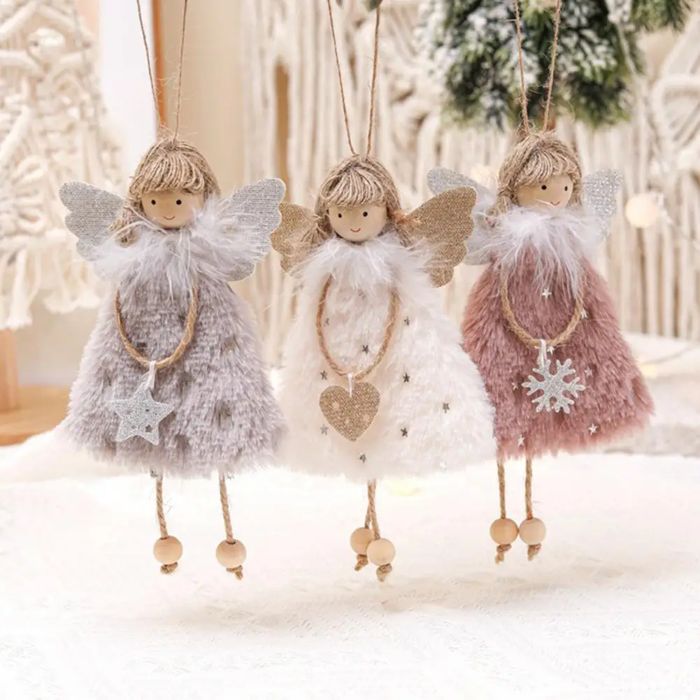 

Merry Christmas Decorations Cute Angel Girl Plush Doll Hanging Pendant Xmas Tree Ornaments for Bedroom Decorative Supplies 1 Pcs
