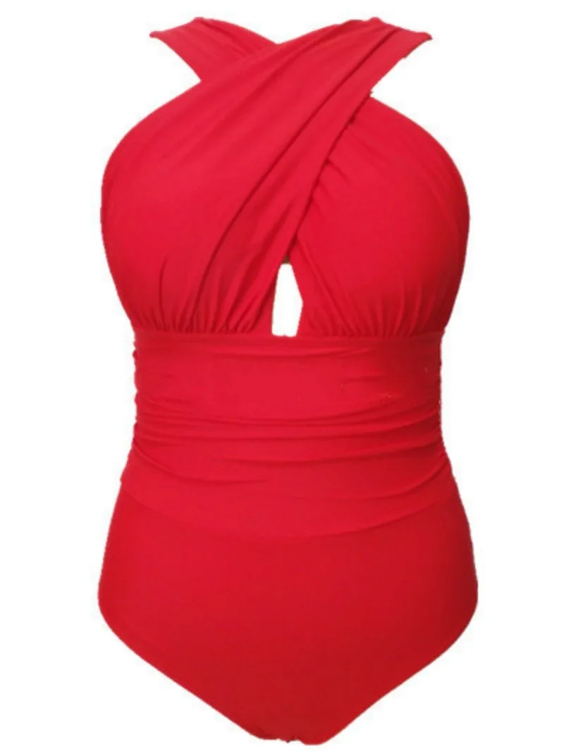 

Sexy Bikini Deep V Swimsuit One Piece Backless Bikinis Swimsuit Solid Color Crisscross Bathing Suit 2021 Woman Summer Beach Wear