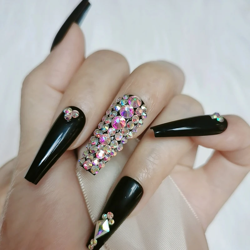Накладные ногти украшения для балета гроб черные кристаллы бриллианты 24 шт. 2021 |