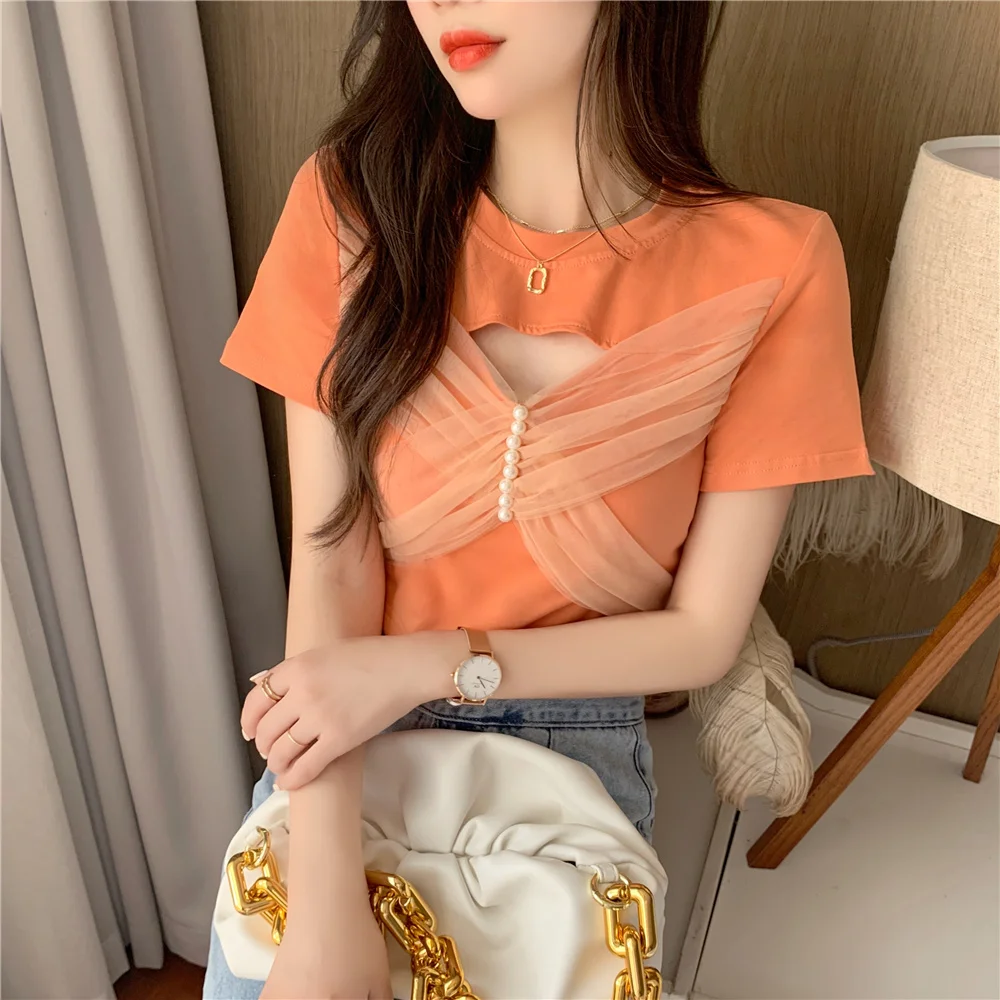 

Женская летняя футболка с коротким рукавом и ремешком