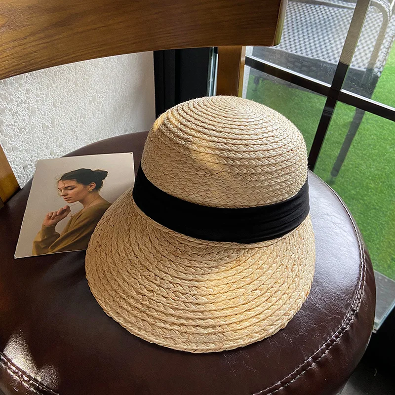 

Fashion women's hat big brim raffia bandage straw cap Japanese summer new style fashion beach holiday seaside sunscreen sun hat