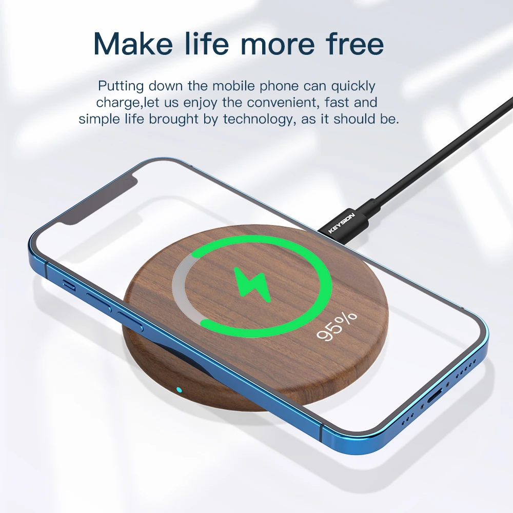 

KEYSION 15W Qi Wireless Charger for iPhone 12 Pro Max 11 XS XR Wooden Fast Charging Pad for Samsung S21 S20 Xiaomi Mi 11 Oneplus