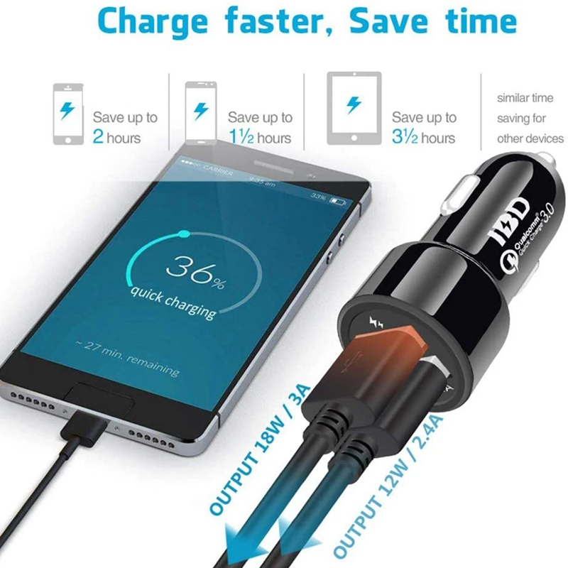 322 автомобильное зарядное устройство 30 Вт двойной USB QC3.0 быстрое адаптер для iPhone