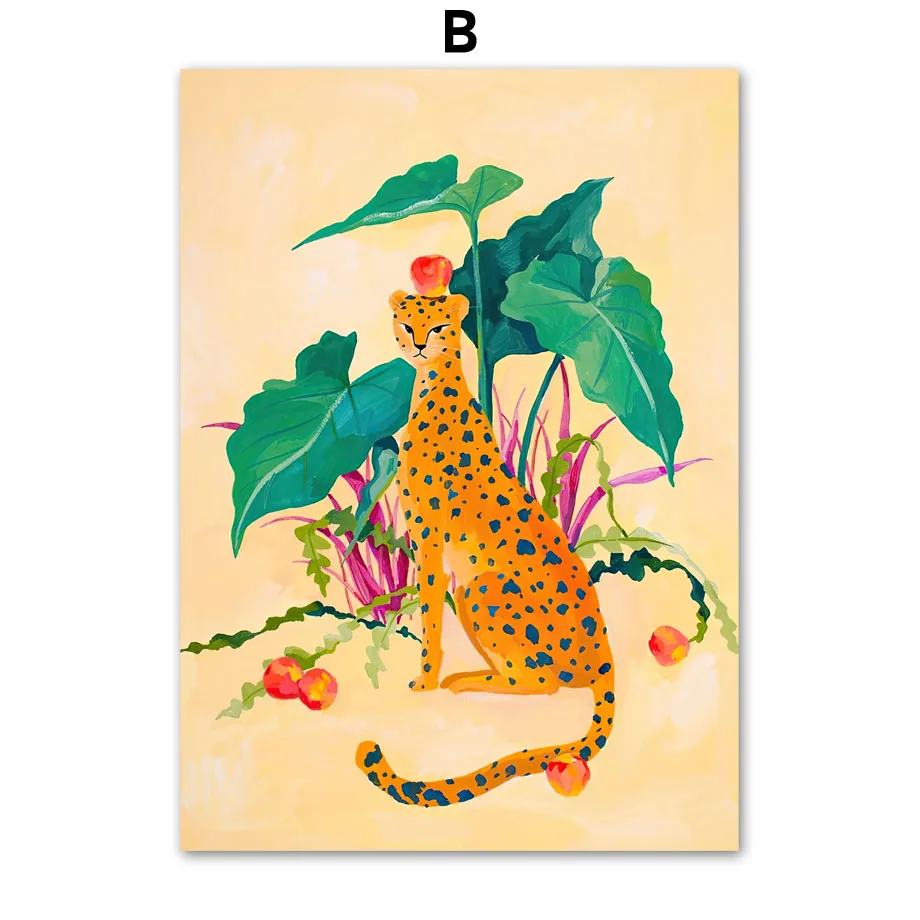 

Abstract Girl Yoga Leopard Flower Leaf Plant Wall Art Print Canvas Painting Nordic Poster Boho Decor Pictures For Living Room