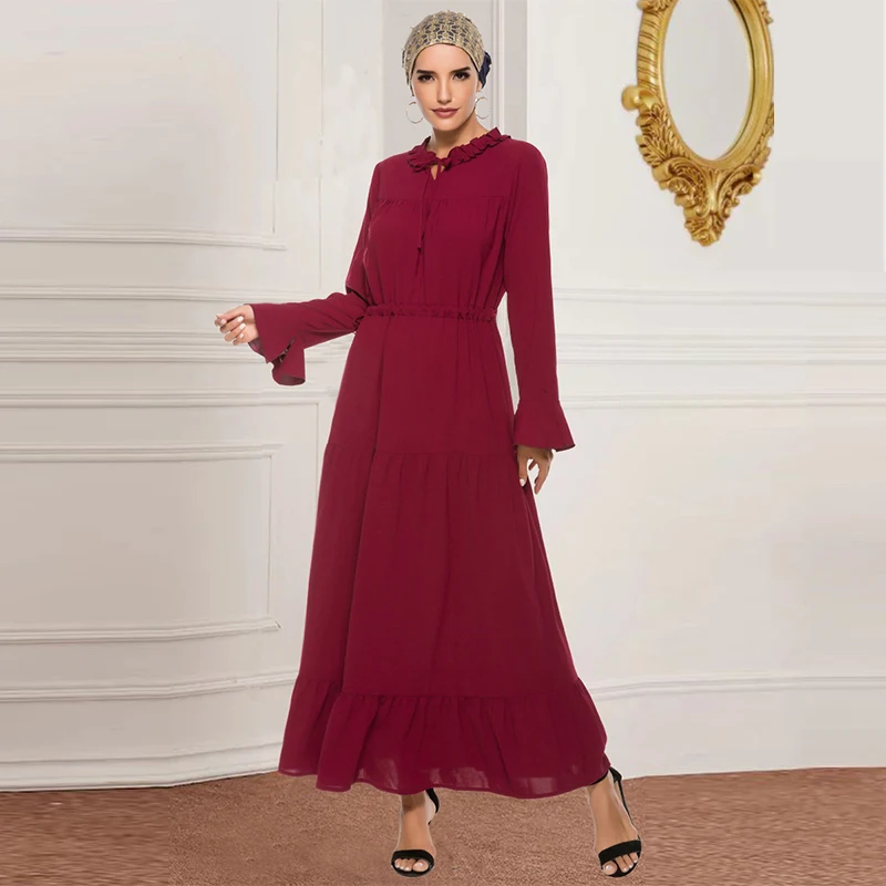 Мусульманское платье мусульманское турецкое с поясом рукава-трубы шифоновое