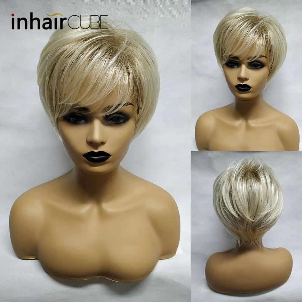 

Inhair Cube 10 Fluffy Multi-layered Short Natural Wavy Synthetic Wigs for Women Light Brown Wig Side Parting for Women