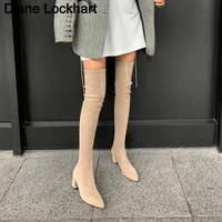 sexy slim fit elastic flock over the knee boots women shoes 2022 autumn winter ladies high heel overknee long thigh high botas
