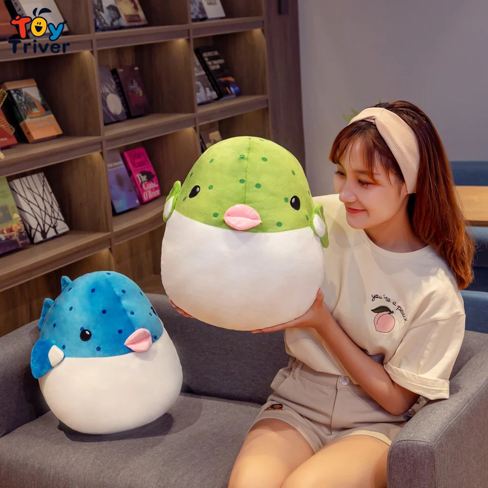 

Cute Puffer Fish Plush Toy Triver Stuffed Marine Animals Doll Baby Kids Children Boys Girls Gift Pillow Cushion Home Room Decor