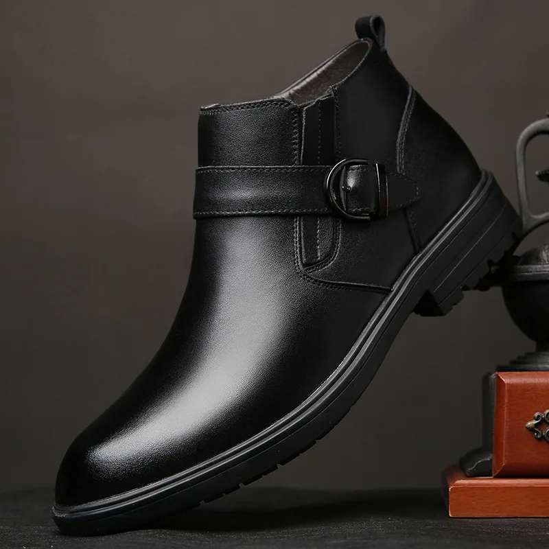 

Мужские осенние ботинки из натуральной кожи с мехом, зимние мужские модные ботильоны, деловые повседневные мужские зимние ботинки, Рабочая ...