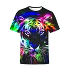 Летняя Детская 3D футболка с коротким рукавом для отдыха футболка с принтом животных льва тигра волка кошек для мальчиков девочек детская модная футболка
