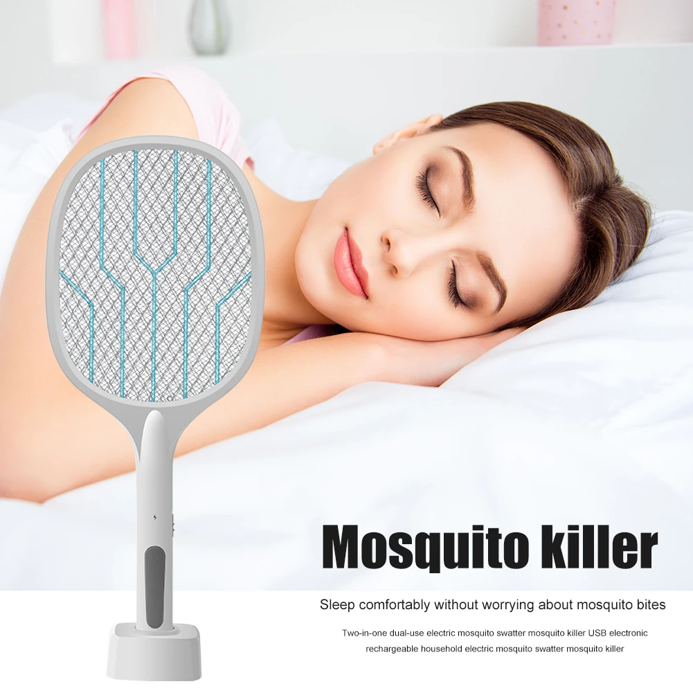 

2 in 1 Electric Mosquito Swatter 2000mAh USB Fly Bug Zapper Racket Killer Household Lightspeed Electric Mosquito Swatter