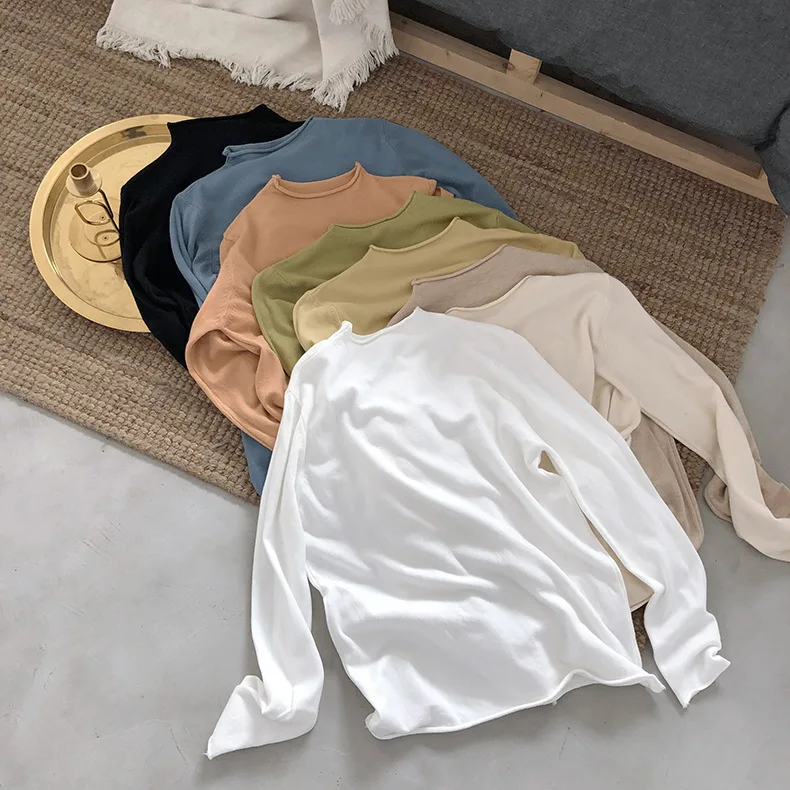 Женская Модальная футболка высокая эластичная бесшовная Водолазка с длинным