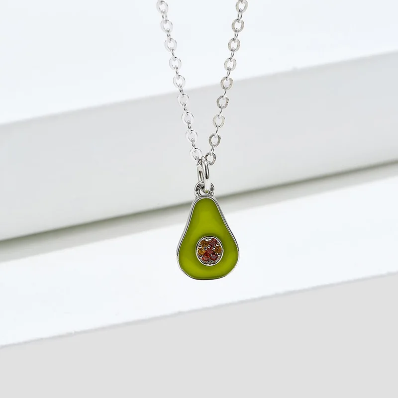 

ZHIMO 2021 New S925 Sterling Silver Avocado Necklace Green Dripping Fruit Girl European And American Popular Pendant Necklace