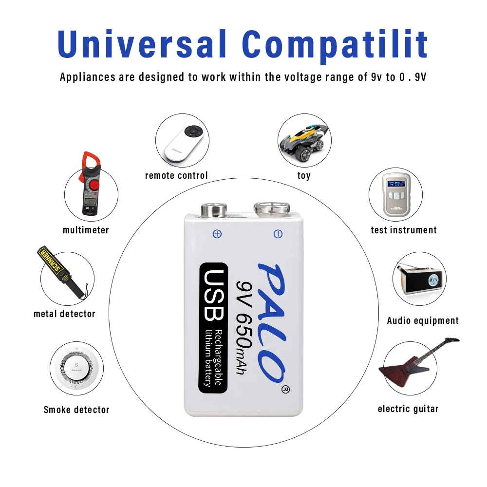 PALO Micro USB 9 Вольт литий-ионная аккумуляторная батарея 6F22 V литий-ионные литиевые