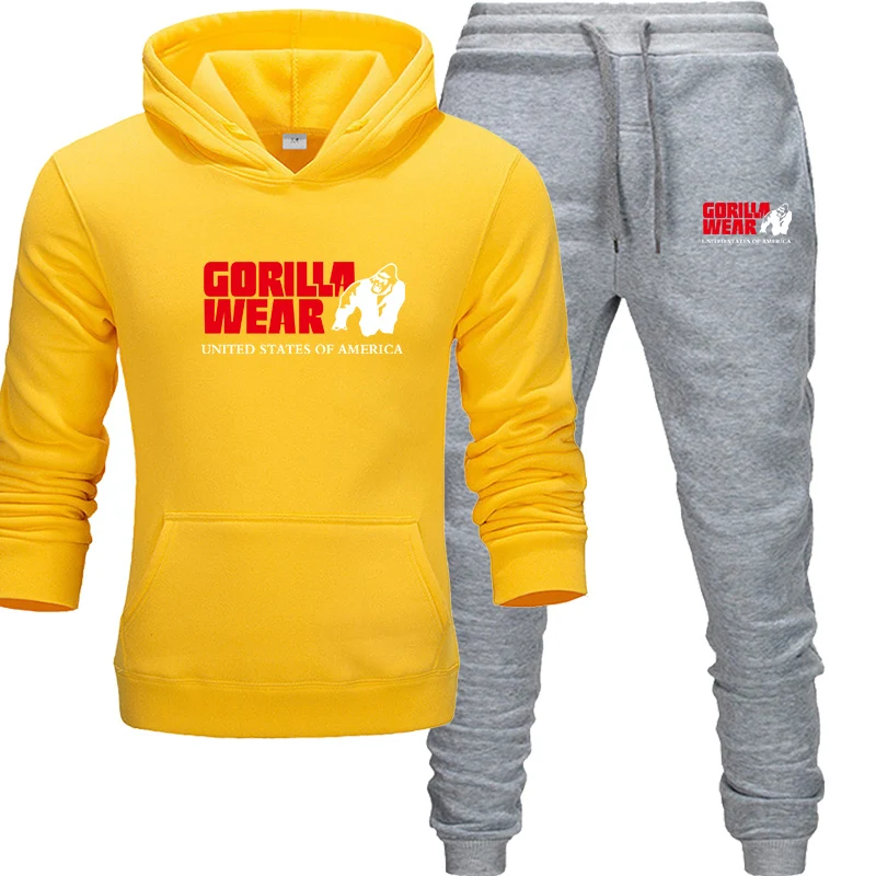 

Tracksuit Fashion GORILLA WEAR Sportswear Two Piece Sets All Cotton Fleece Thick hoodie+Pants Sporting Suit