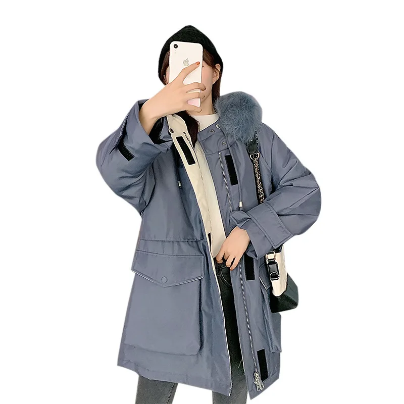 

cotton-padded loose jacket parker cotton-padded jacket and cap pure color cotton-padded jacket women windbreaker