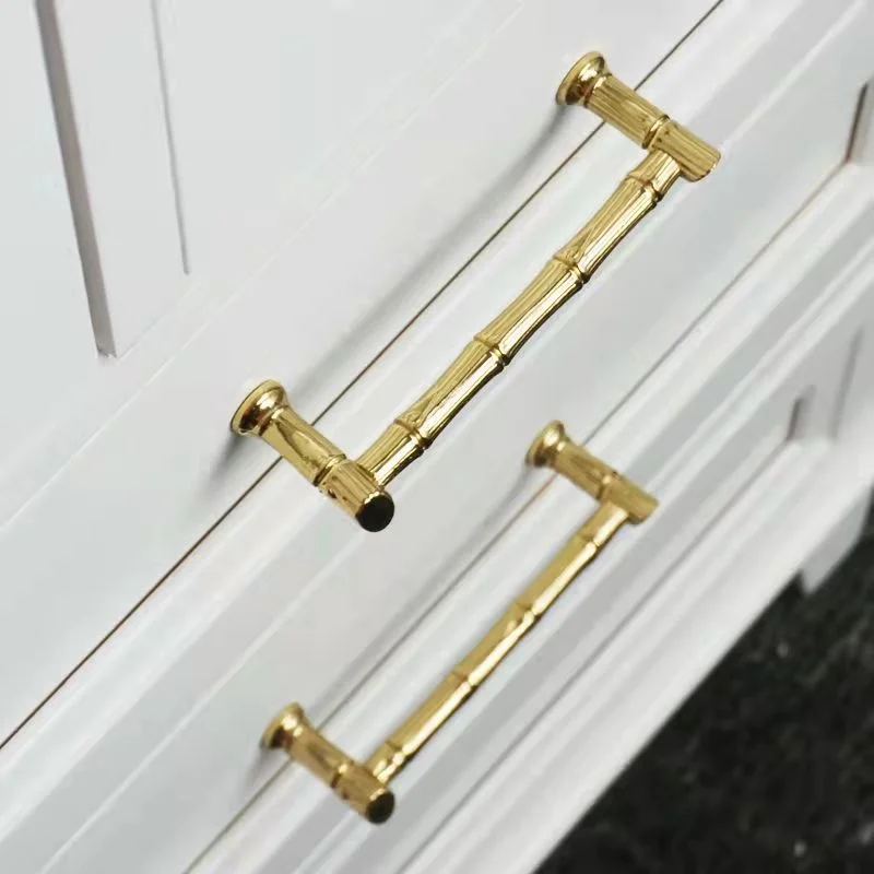 Современная Золотая бамбуковая ручка твердая латунь мебель шкаф буфет ящик