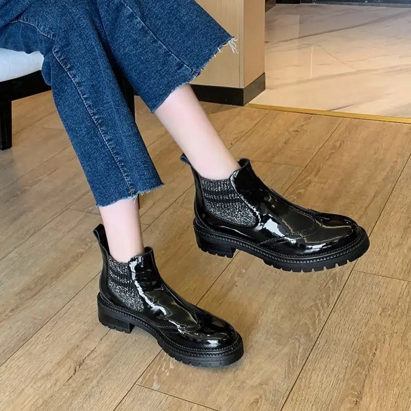 

ALLBITEFO Elastic Band Comfortable Genuine Leather Women Boots Non-Slip Shoes Waterproof Motocycle Boots Fashion Ankle Boots