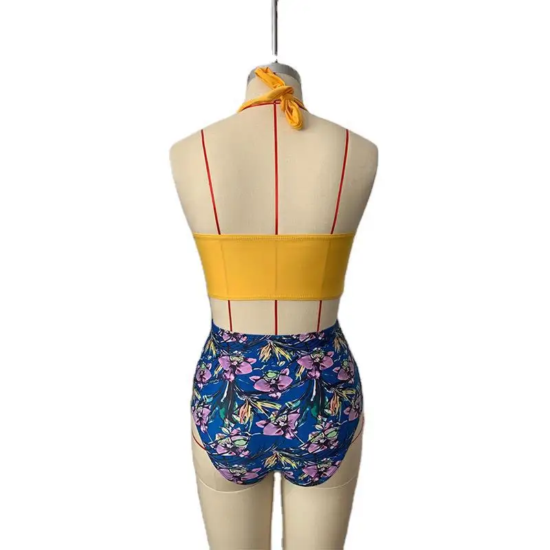 

2021 popular high waist bikini multi color printed swimsuit women's sexy split swimsuit