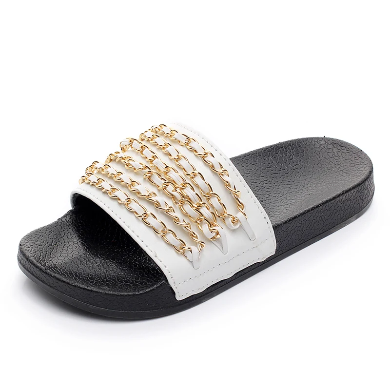 Оптовая продажа женские кожаные шлепанцы с открытым носком украшенные