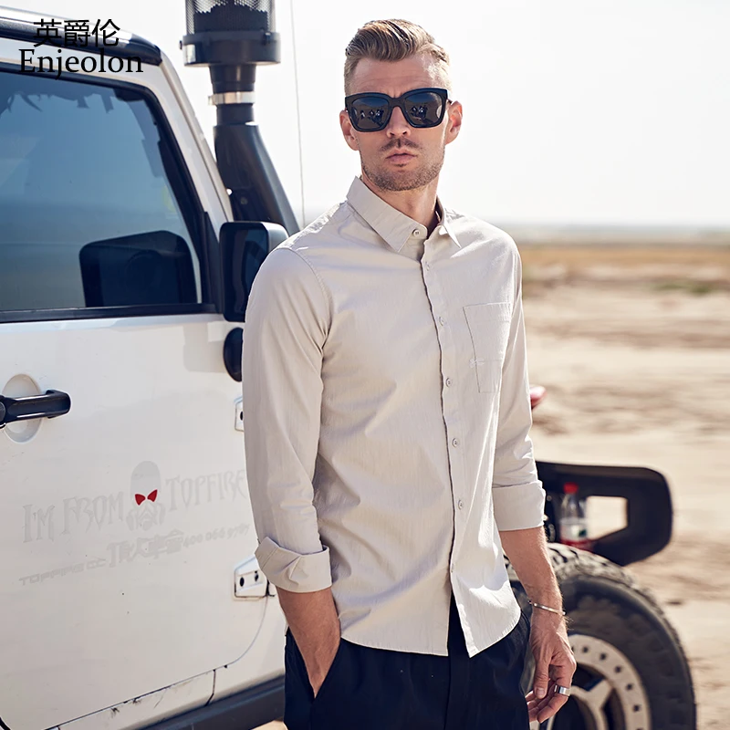 Enjeolon 2020 сезон осень-зима Мужские повседневные рубашки Camisa Masculina с длинными